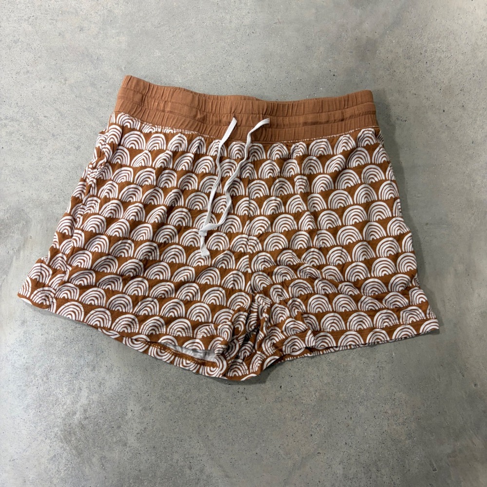 Little Sleepies Lunaluxe Bamboo Pajama Shorts Rust Brown Rainbow Arch Womens XS